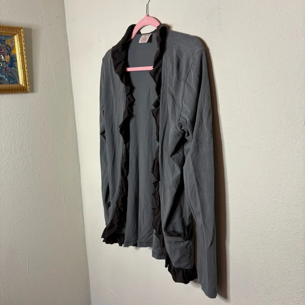 Matilda Jane Women's Gray Ruffle Cardigan Medium - Picture 2 of 5